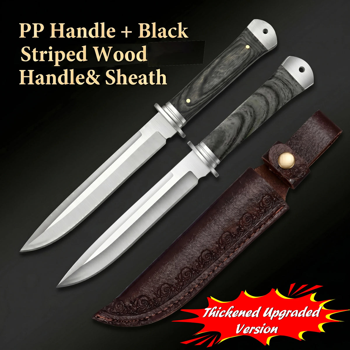 High-quality fixed-blade knife, with leather sheath, stainless steel kitchen knife, kitchen knife for cutting and cooking meat
