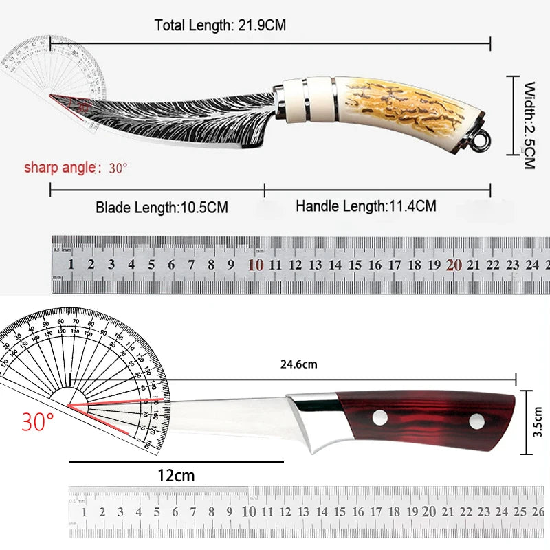 Professional cooking curved knives, sharp Damask textured kitchen knives, meat slicers, fruit knives, forged high-hardness knive
