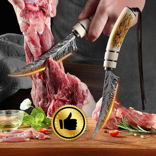 Professional cooking curved knives, sharp Damask textured kitchen knives, meat slicers, fruit knives, forged high-hardness knive