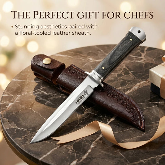 High-quality fixed-blade knife, with leather sheath, stainless steel kitchen knife, kitchen knife for cutting and cooking meat