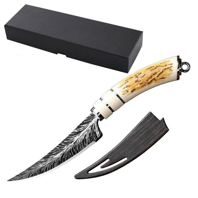 Professional cooking curved knives, sharp Damask textured kitchen knives, meat slicers, fruit knives, forged high-hardness knive