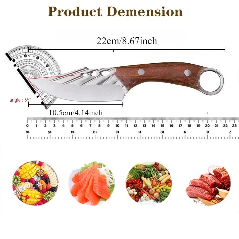 Handmade Forged Knife Meat Bone Knife Fruit Slicing Knife Stainless Steel Kitchen Chef Knife Perfect for Household Knives