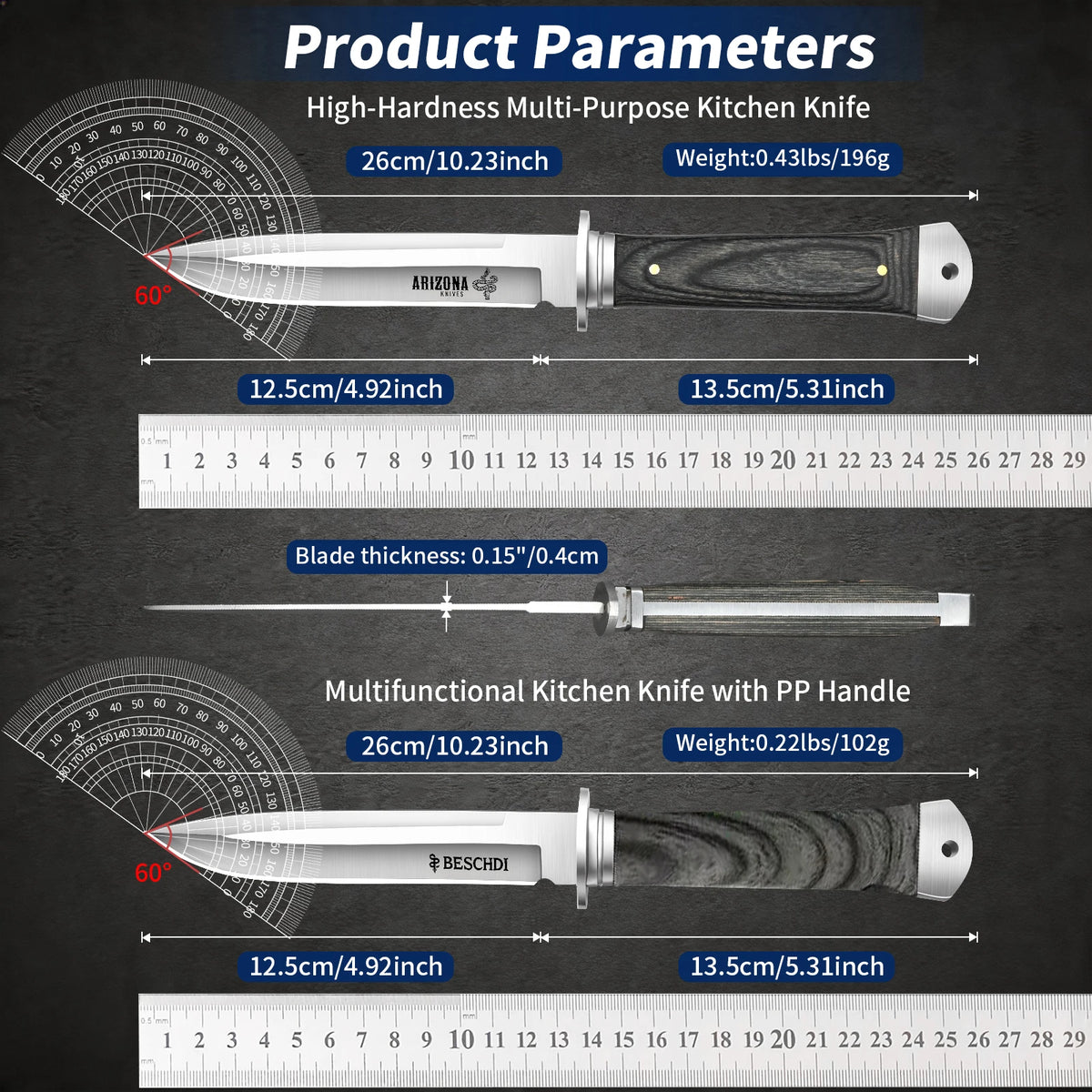 High-quality fixed-blade knife, with leather sheath, stainless steel kitchen knife, kitchen knife for cutting and cooking meat